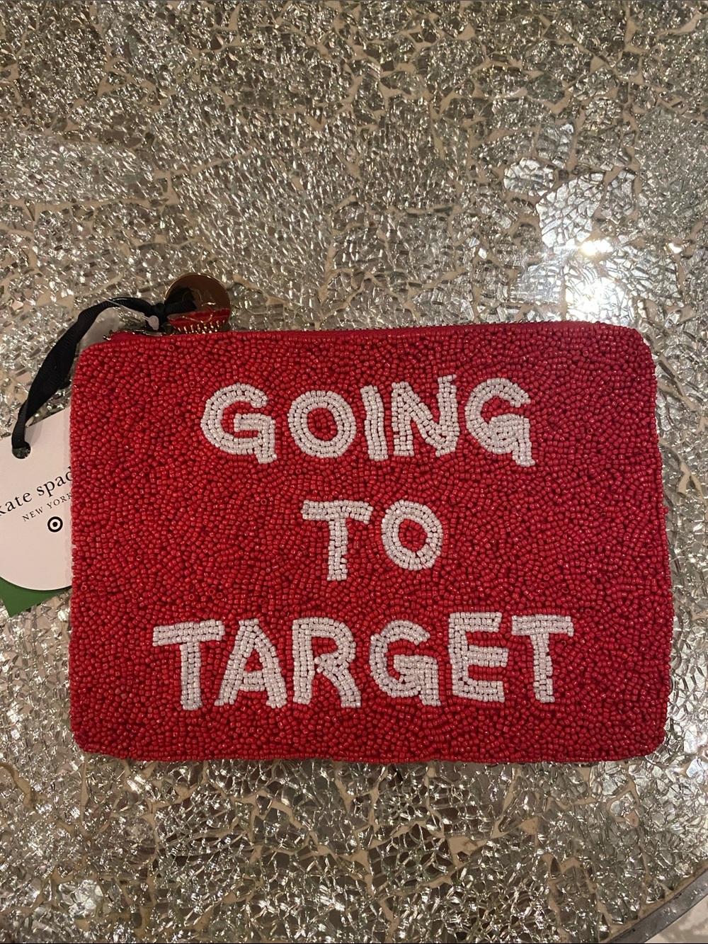 kate spade red beaded 'GOING TO TARGET' pouch